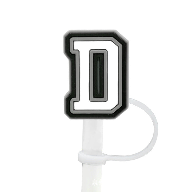 Wholesale of 10pcs Black and White English Letters Silicone Straw Sets